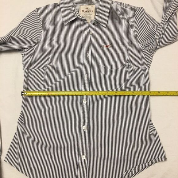 hollister White and Blue Striped Stretch Cotton Button Down Shirt Size Medium - Picture 6 of 9